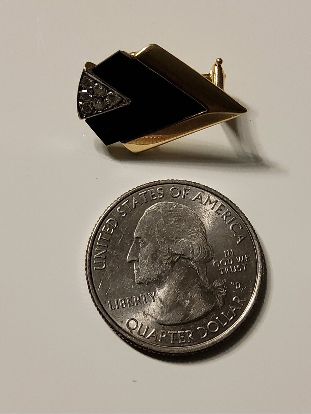 14K Yellow Gold, onyx, and diamond Art Deco–style clip-on/post earrings.